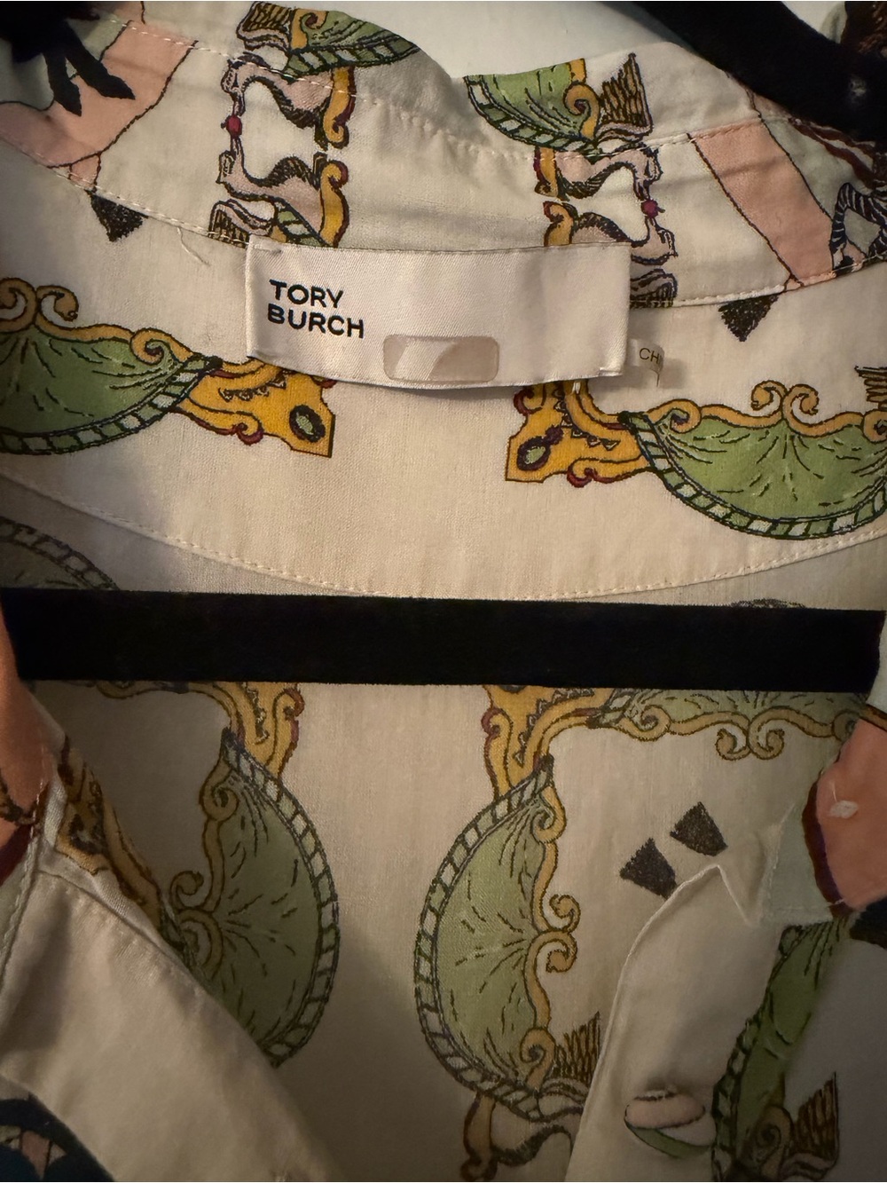 Tory Burch Scarf Print Cotton Shirt Dress Midi Tassel Tie Size Large - Picture 4 of 4